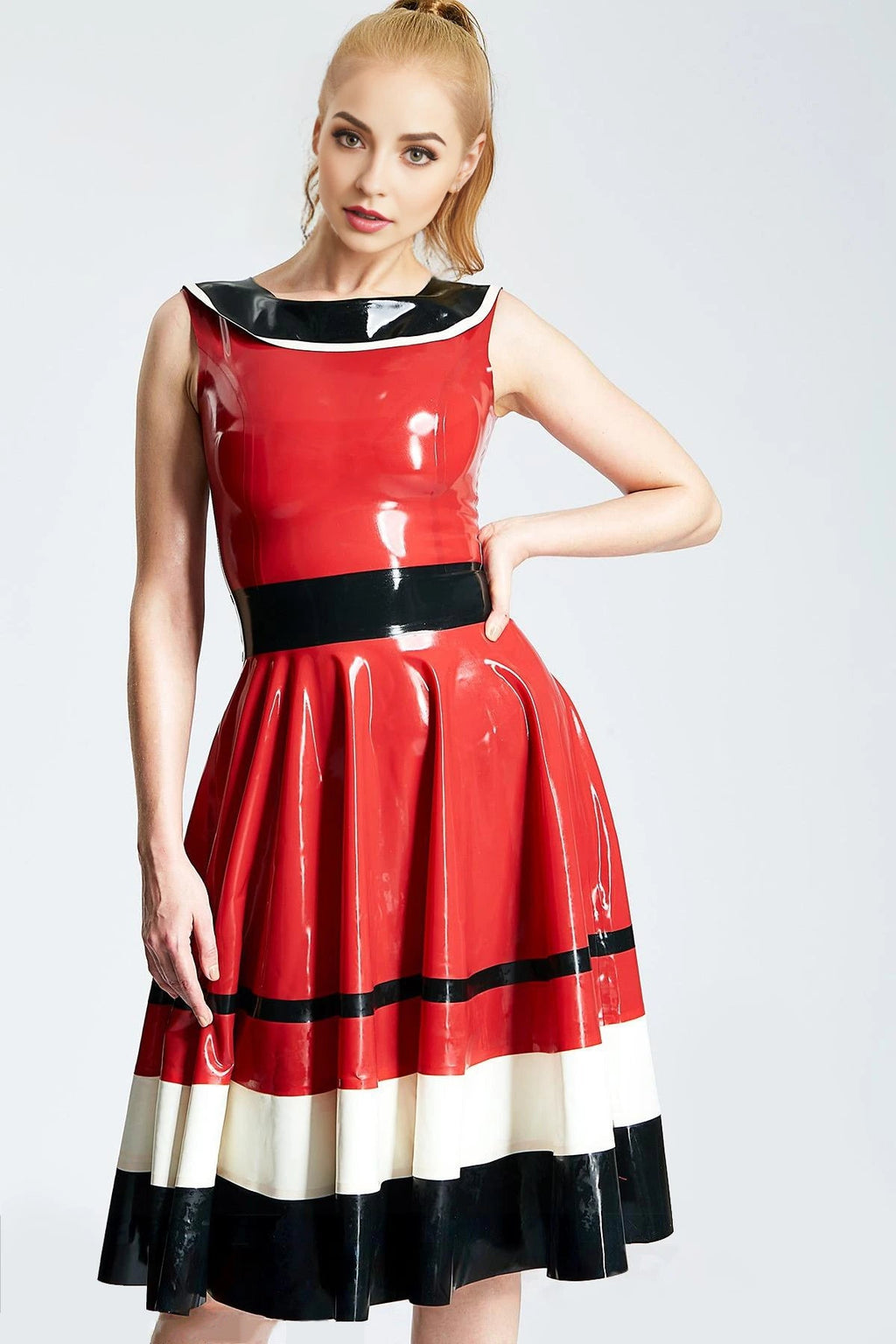 'Horizontally Yours' Latex Full-Skirt Dress
