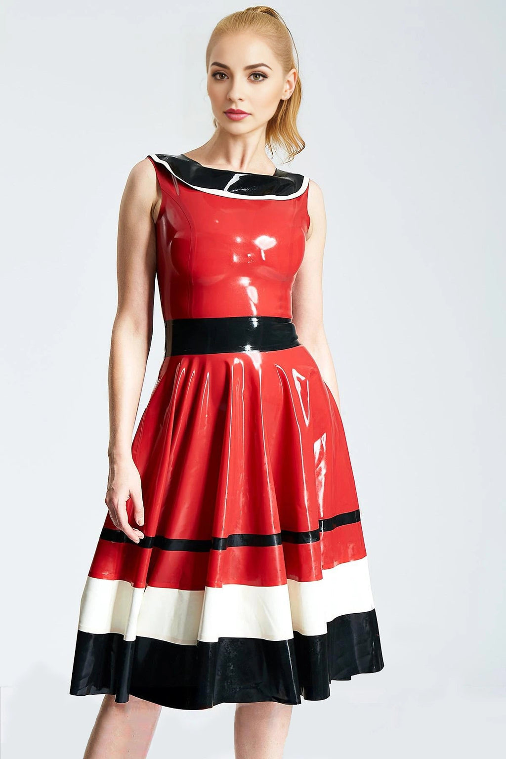 'Horizontally Yours' Latex Full-Skirt Dress