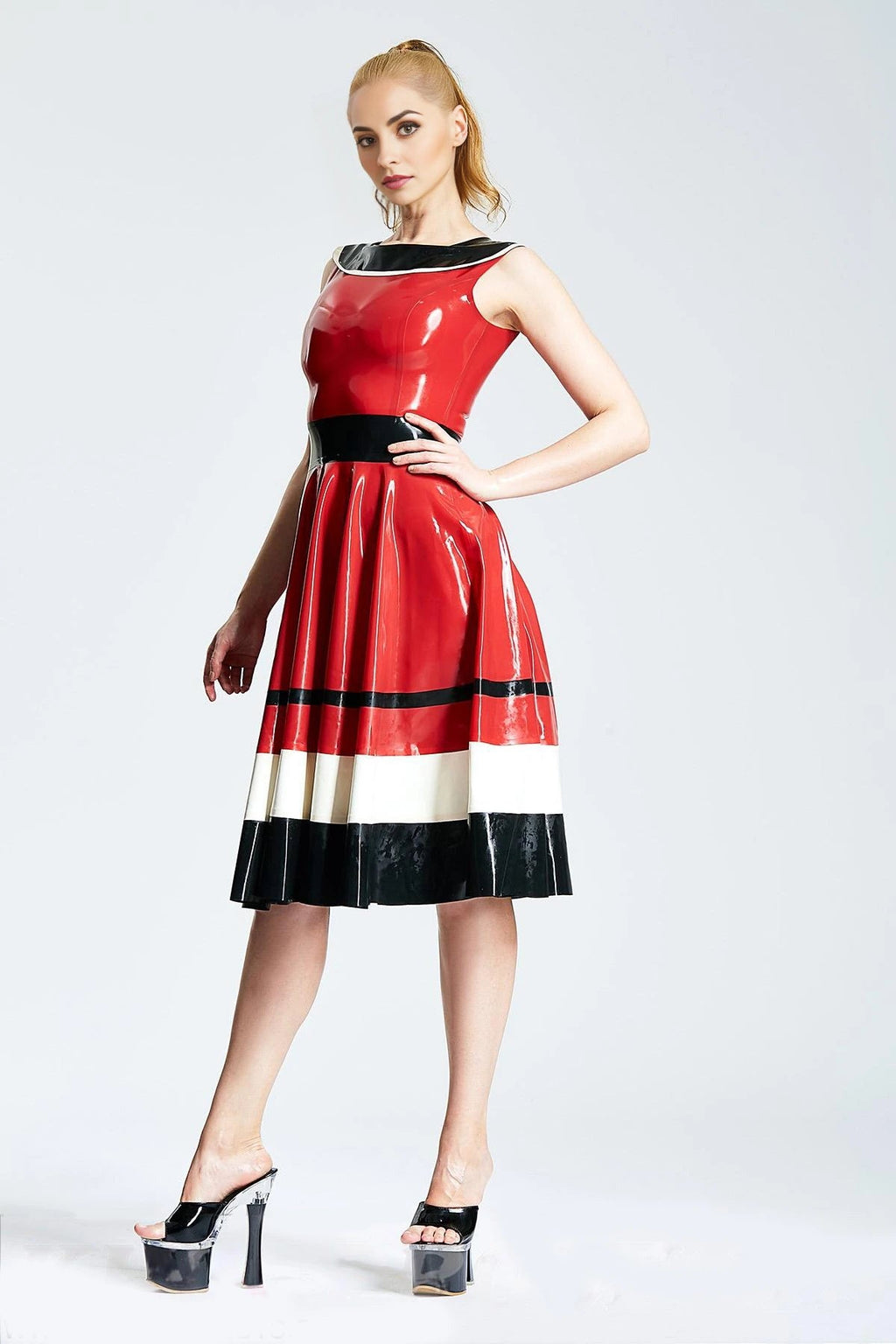 'Horizontally Yours' Latex Full-Skirt Dress