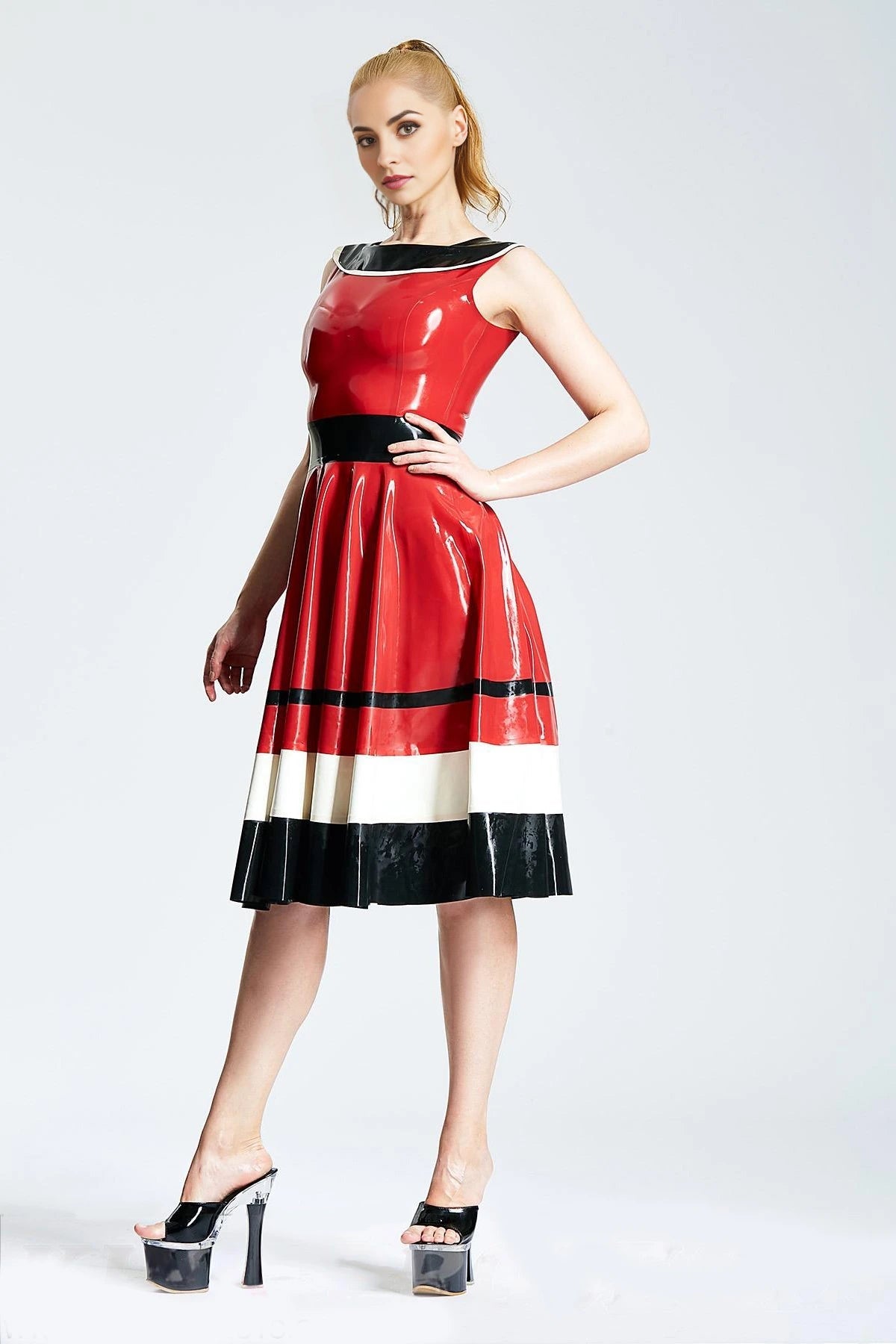 'Horizontally Yours' Latex Full-Skirt Dress