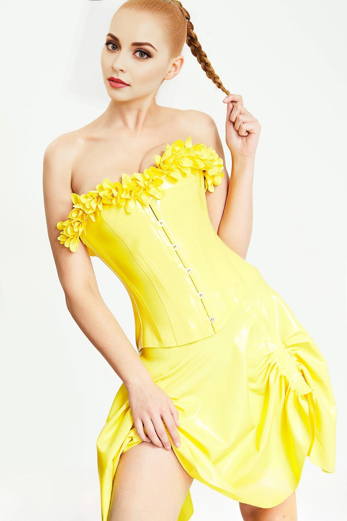 Blossom Time Latex Fitted Corset — Yellow