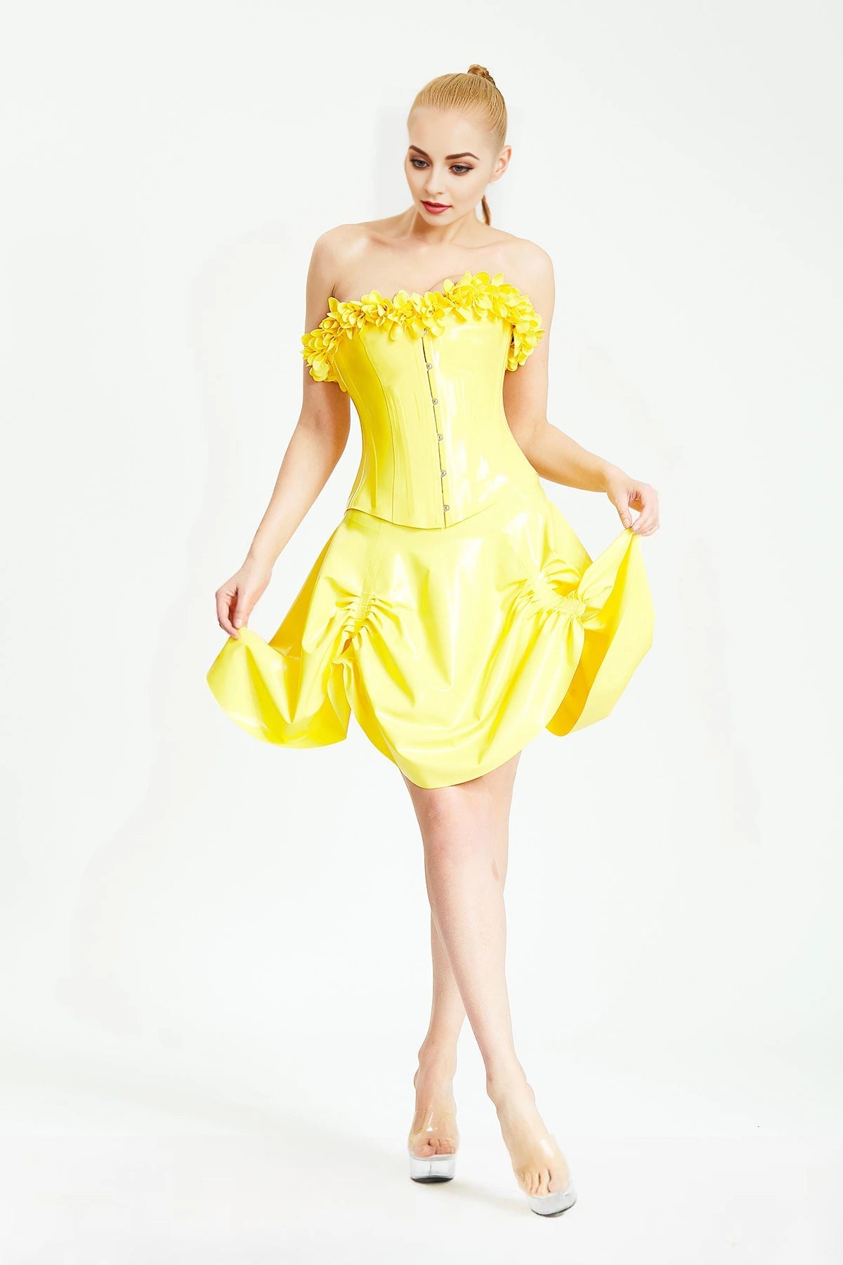 Blossom Time Latex Fitted Corset — Yellow