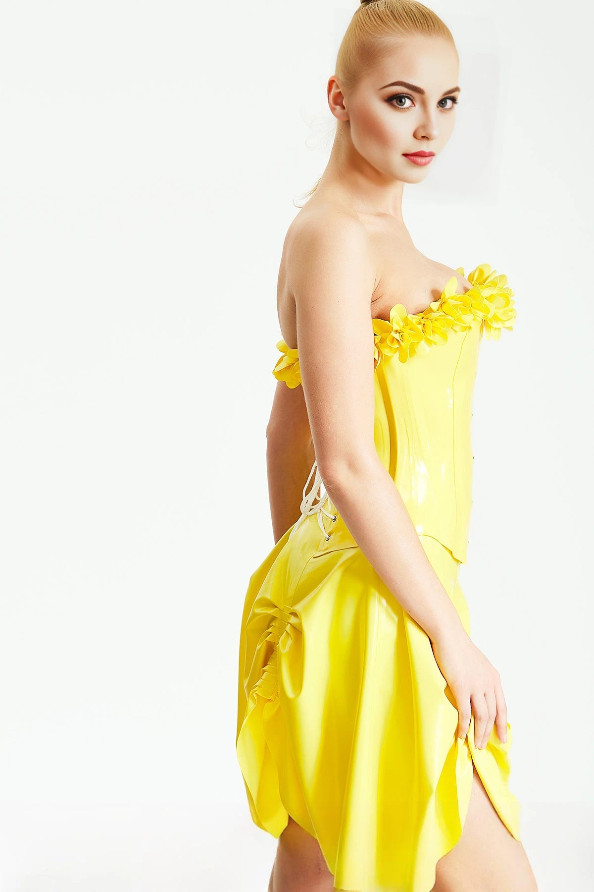 Blossom Time Latex Fitted Corset — Yellow