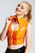 Keyhole Bow-Neck Sleeveless Frilled Latex Top