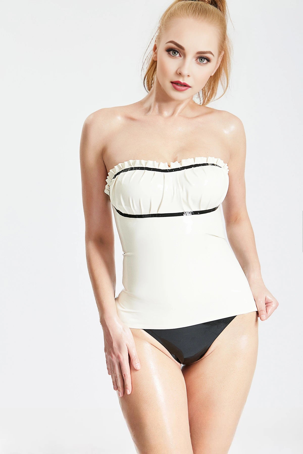 Latex Contrast Trim Top in Pure White and Black – Women's Latex Top