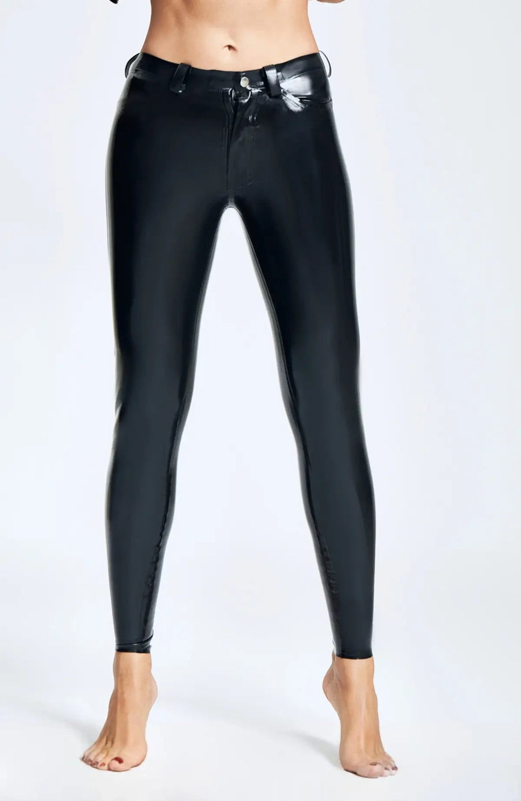 Latex Skinny Jeans with Front Zip and Belt Loops