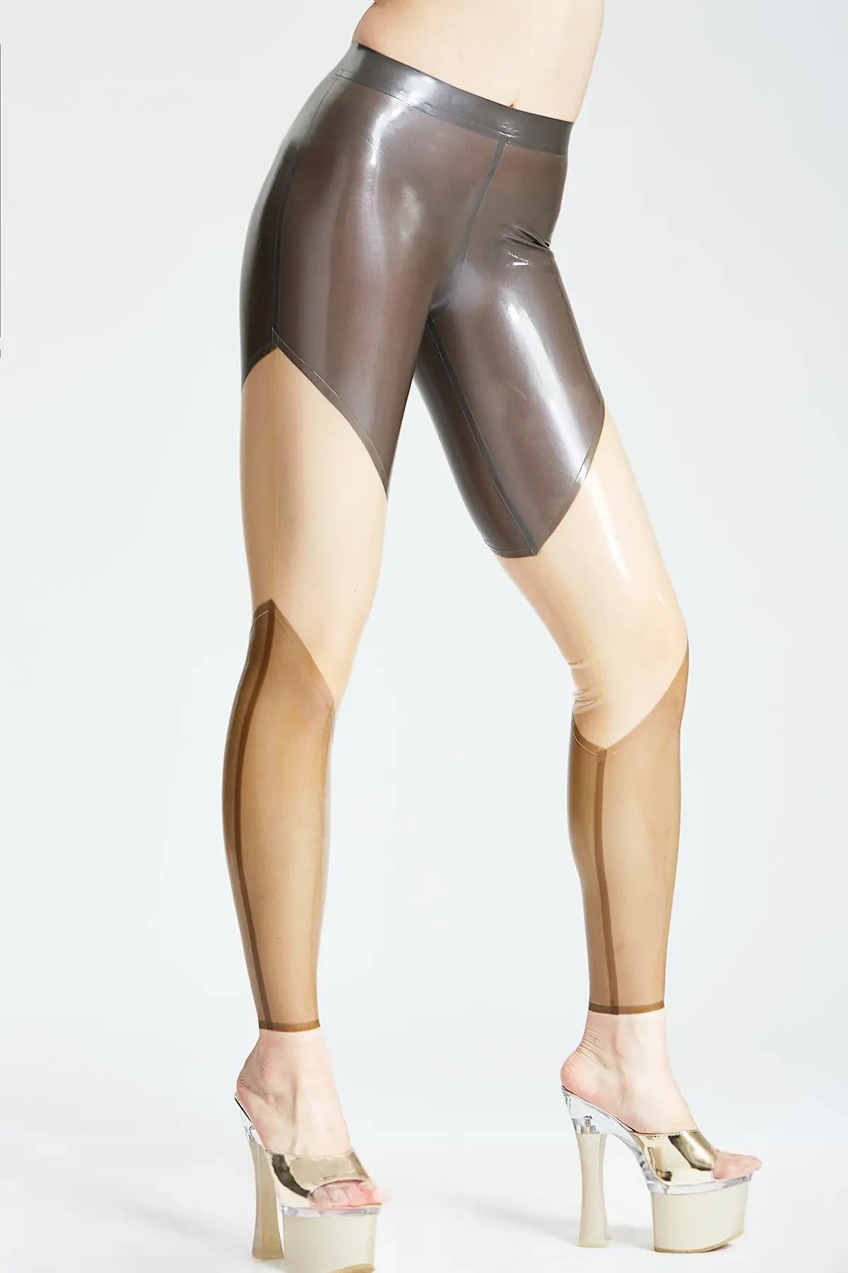 Latex Multi-Tone Leggings in Metallic Platinum, Translucent Natural and Grey – Women's Latex Leggings