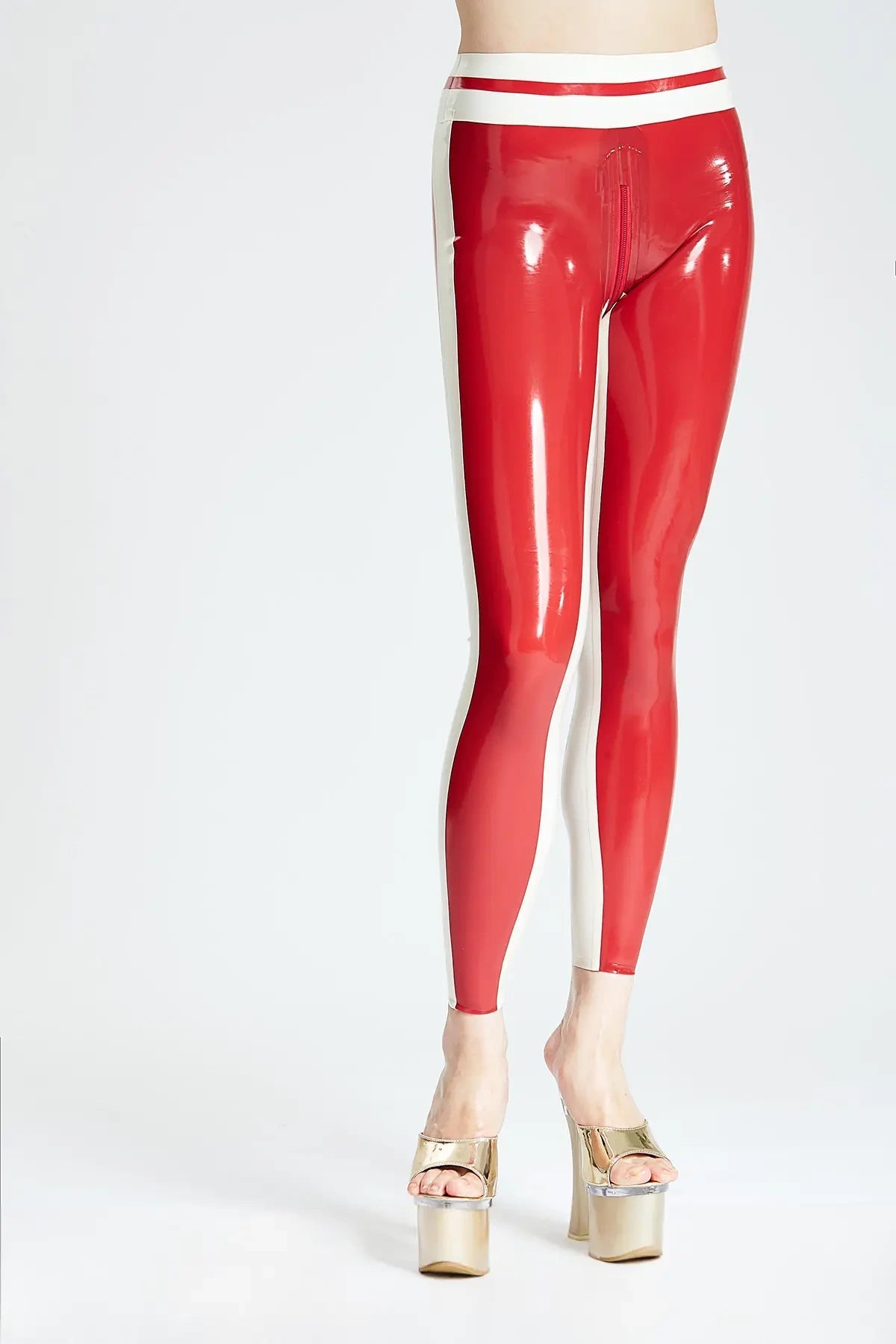 Latex Leggings in Red with Pure White Trim – Women's Latex Leggings