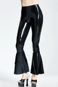 Flared Latex Trousers with Frill Detail