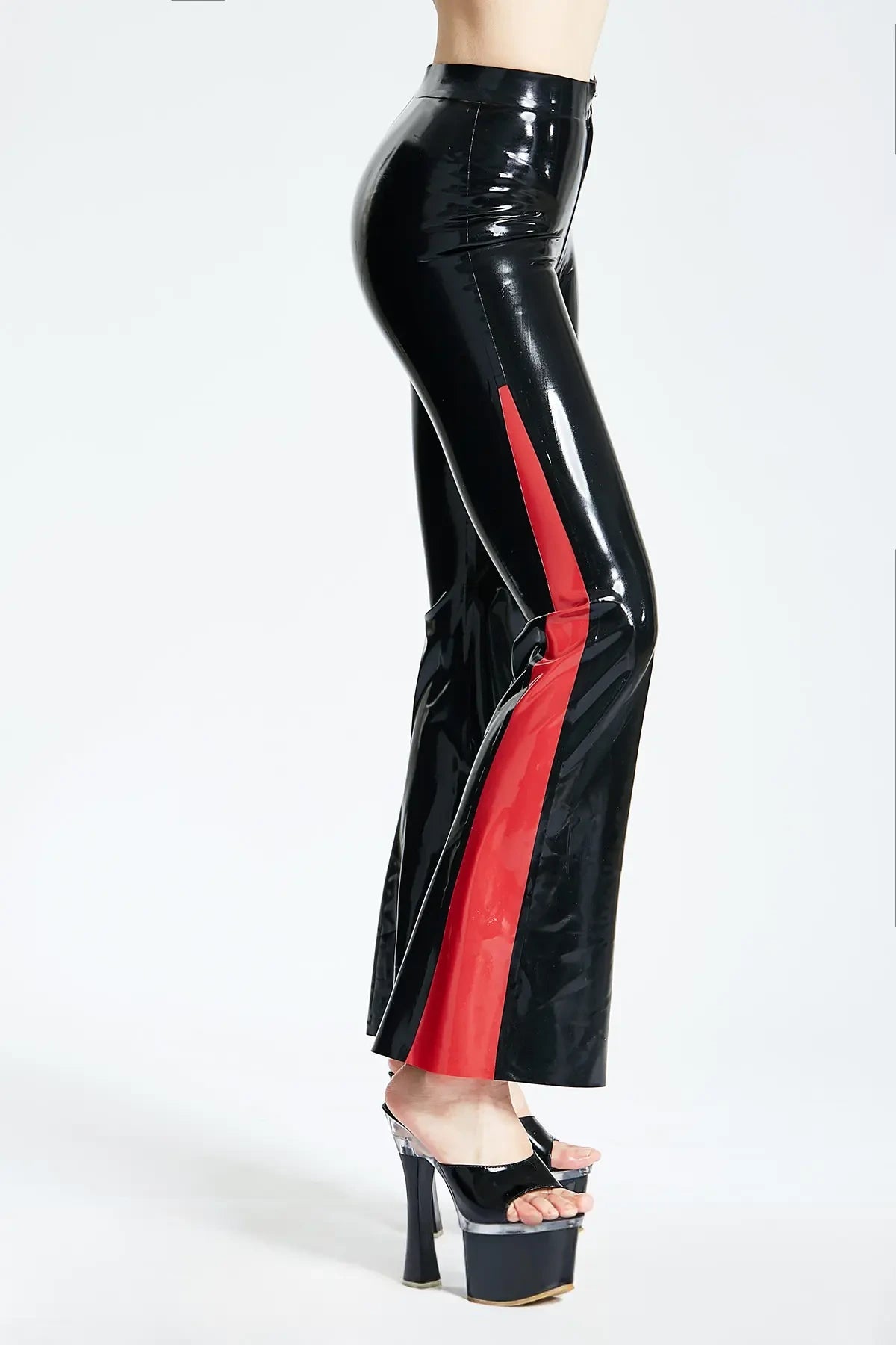 Flared Leg Latex Jeans with Spiked Panels