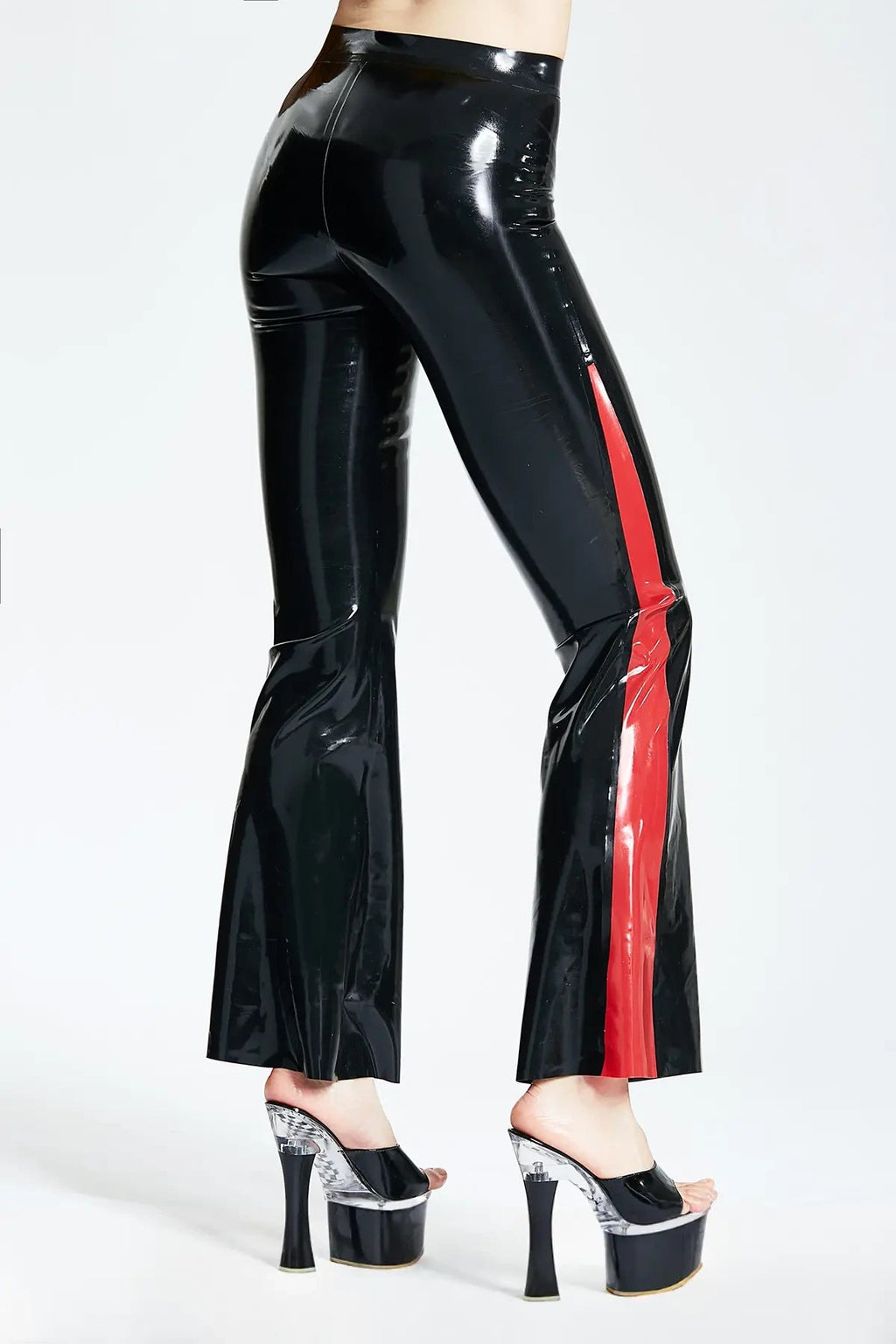 Flared Leg Latex Jeans with Spiked Panels