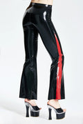 Flared Leg Latex Jeans with Spiked Panels