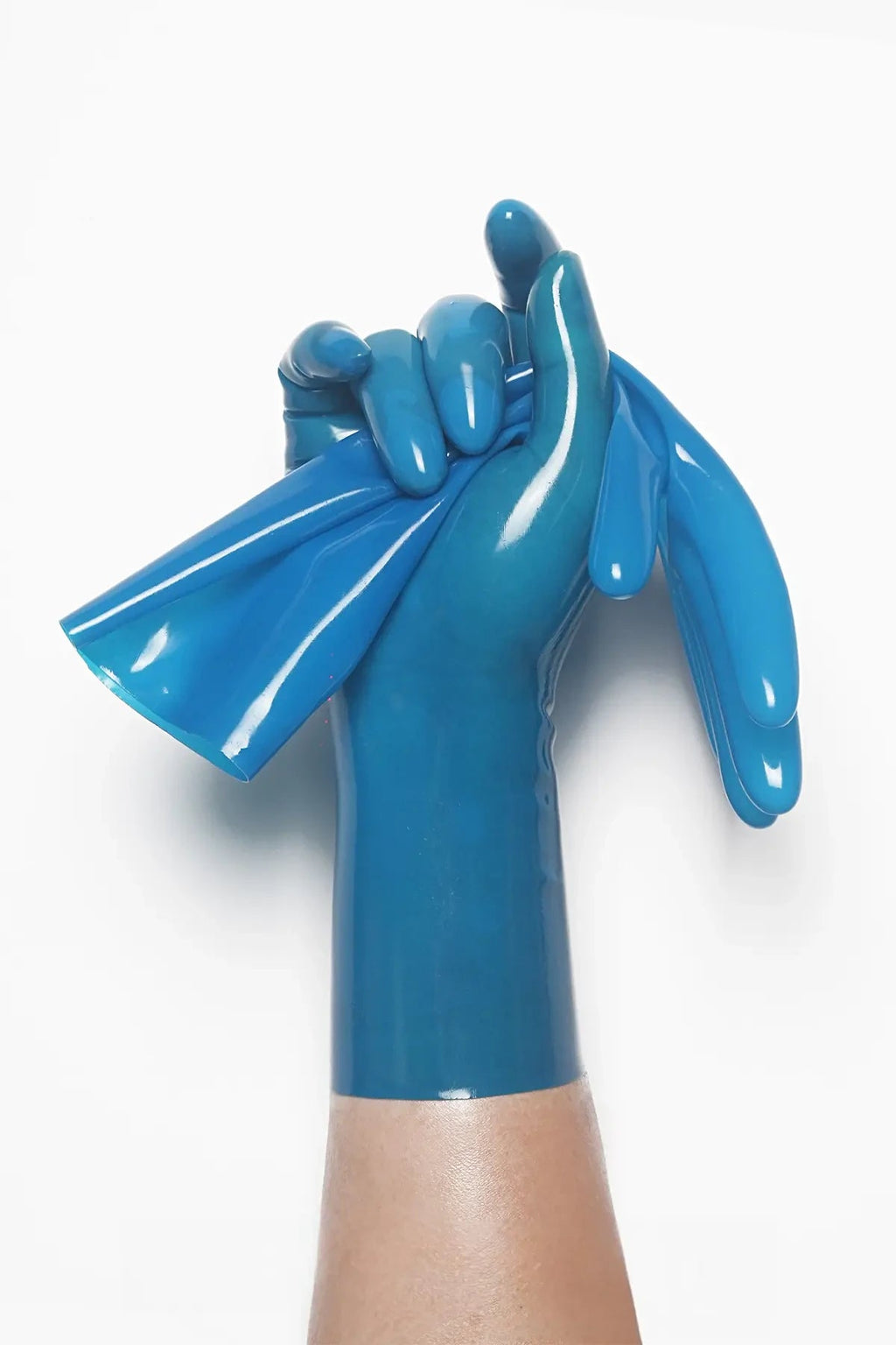 Classic Short Moulded Latex Gloves — Translucent Blue