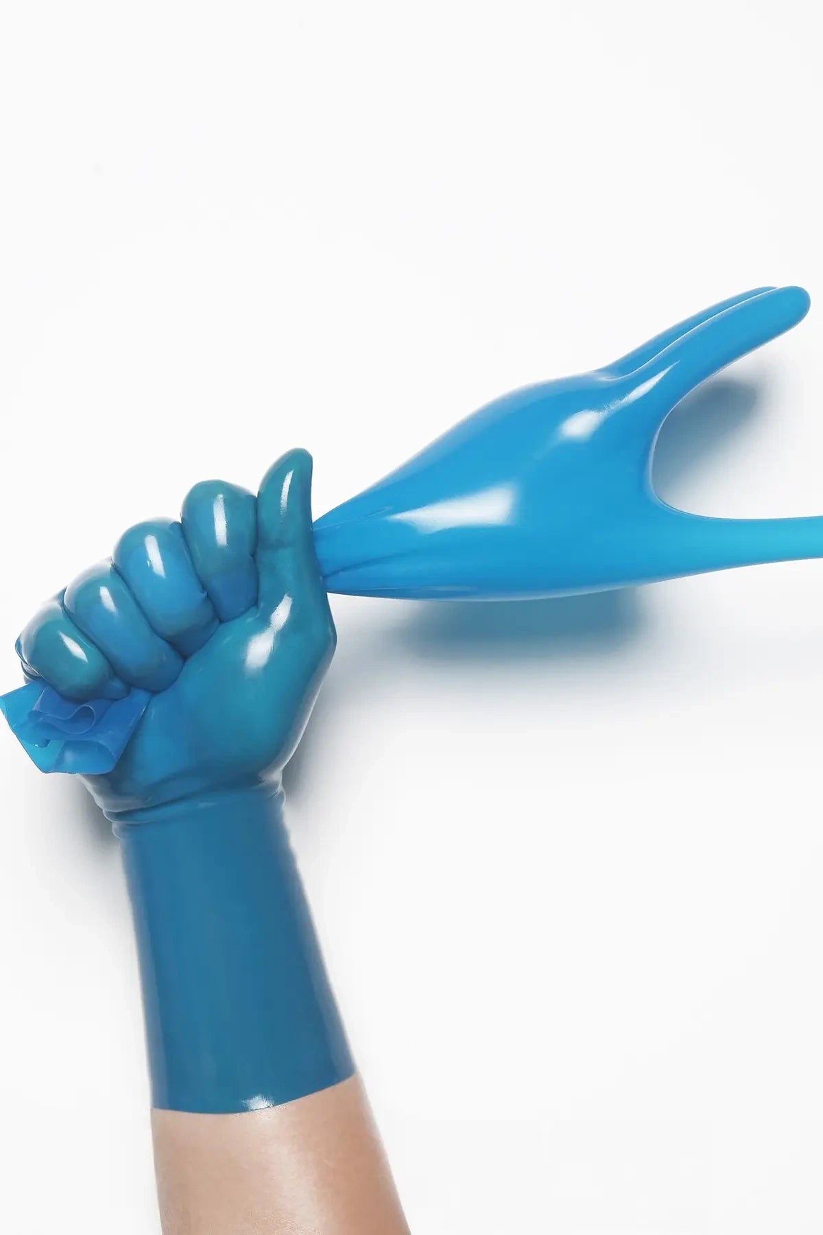 Classic Short Moulded Latex Gloves — Translucent Blue