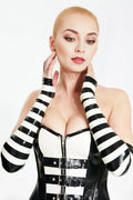 Latex Two-Tone Gloves in Black and Pure White – High-Gloss Women's Latex Gloves