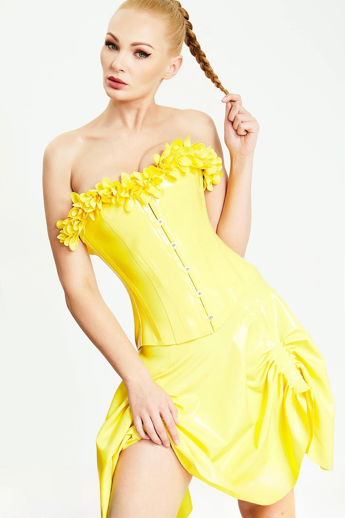 Curtain Up Latex Mini Skirt — Yellow