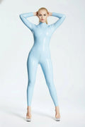 Latex High-Neck Catsuit with 3-Way Back Zip Through Crotch – Moon Blue