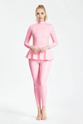 Latex Long-Sleeve Catsuit with Ruffled Skirt – Bubblegum Pink