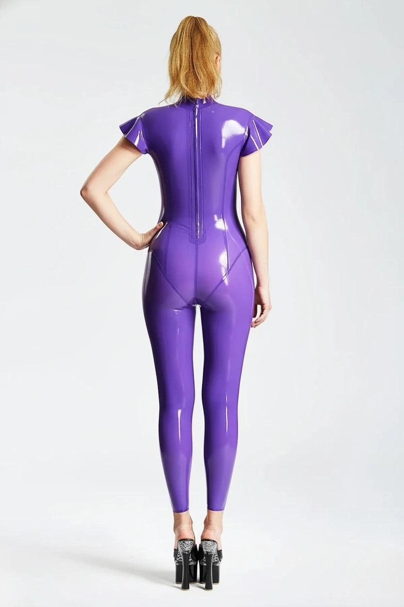 Metallic Pink Latex Catsuit with Puffy Sleeves