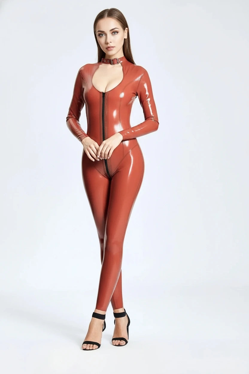 Keyhole & Belted Neck Latex Catsuit
