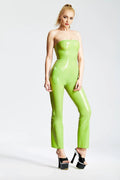Strapless Low-Cut Flared Latex Jumpsuit