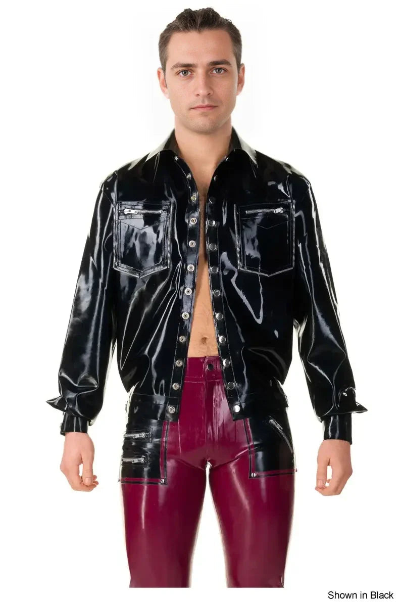 Latex Bomber Press Stud Front Jacket – Classic Handmade Men's Latex Outerwear