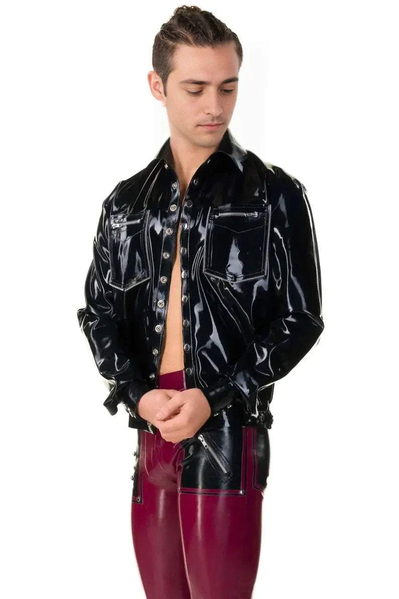Latex Bomber Press Stud Front Jacket – Classic Handmade Men's Latex Outerwear