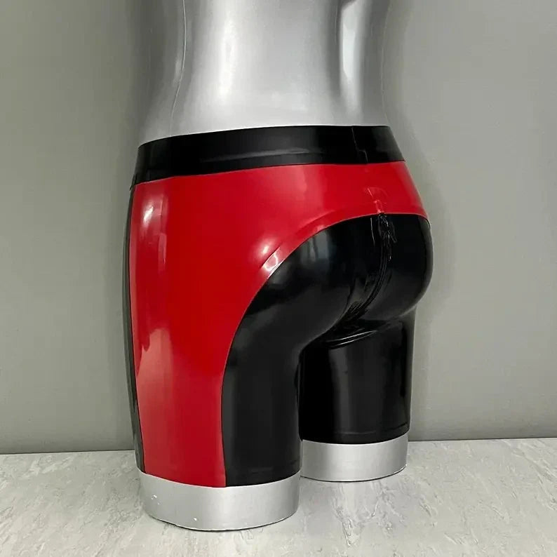 Hip Contrast Panel Latex Shorts
