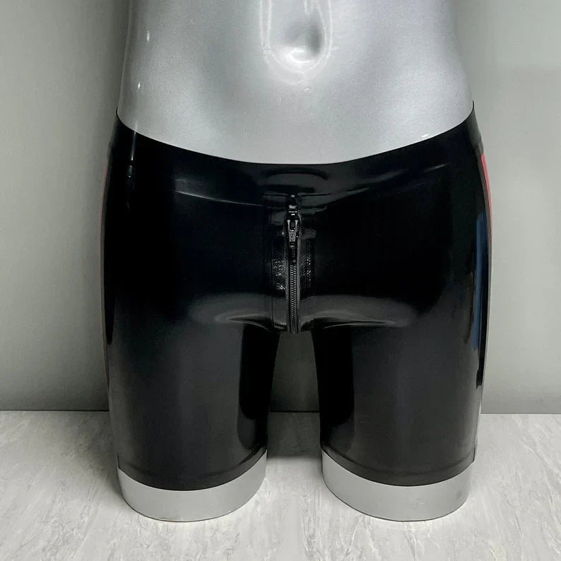 Hip Contrast Panel Latex Shorts