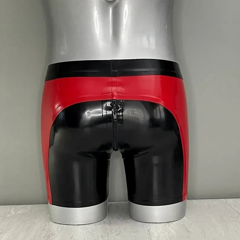 Hip Contrast Panel Latex Shorts