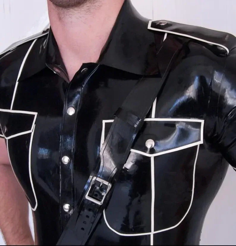 Latex Military Uniform Shirt with Contrast Trim