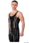 Latex Lace-Up Muscle Vest – Handmade Contrast Trim Latex Top for Men