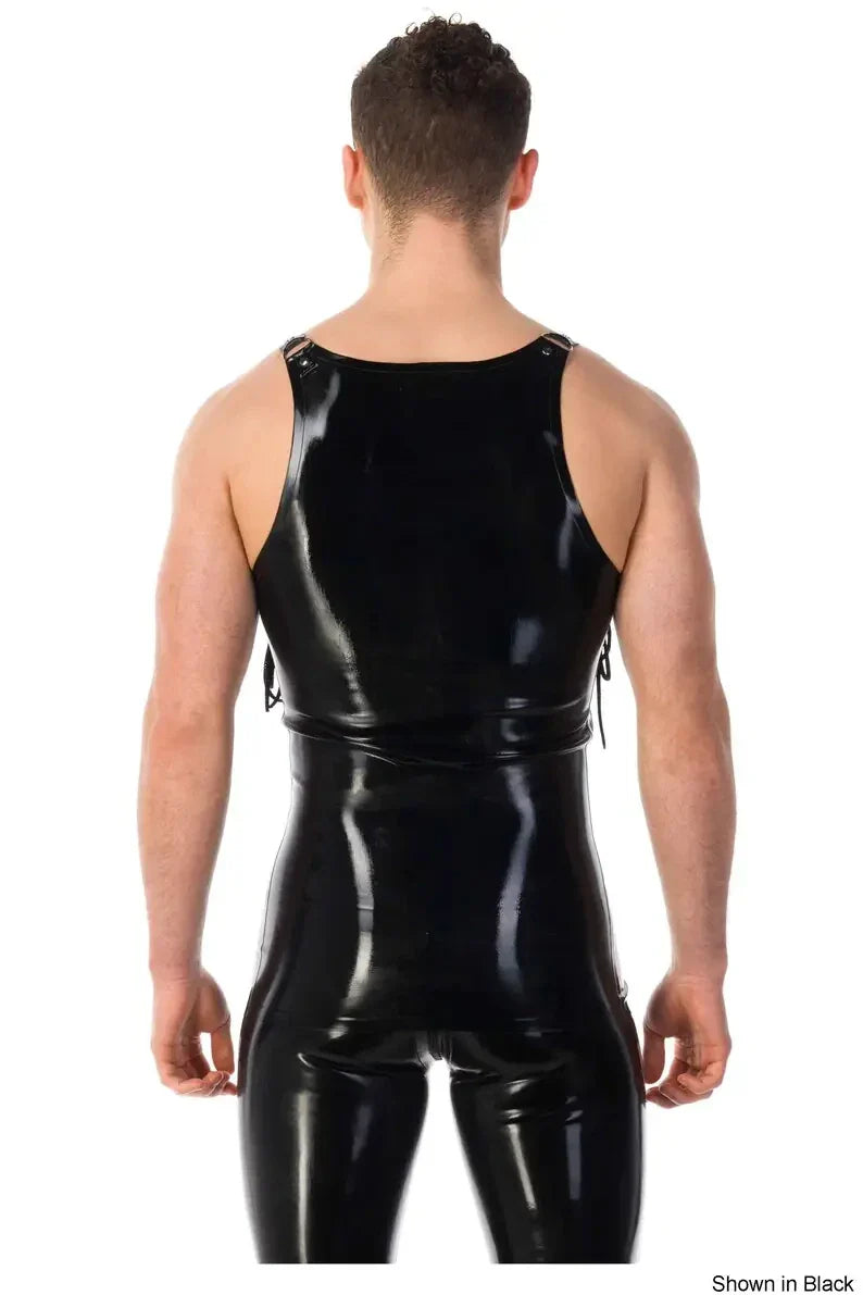 Latex Lace-Up Muscle Vest – Handmade Contrast Trim Latex Top for Men
