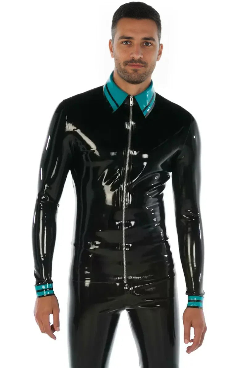 Front Full-Zip Latex Polo Top