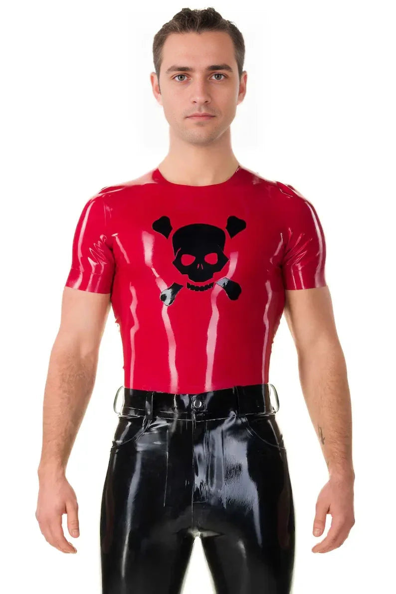 Latex Death Head T-Shirt – Skull Print Handmade Latex Top for Men