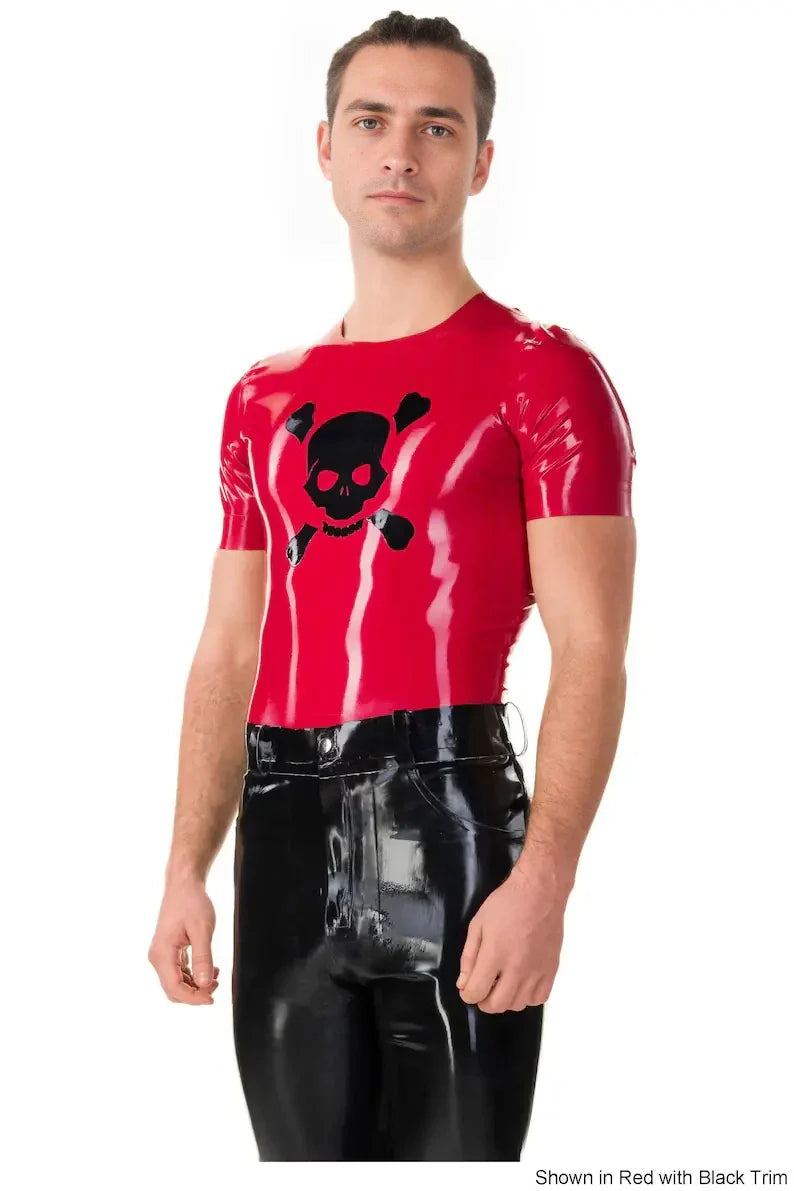 Latex Death Head T-Shirt – Skull Print Handmade Latex Top for Men