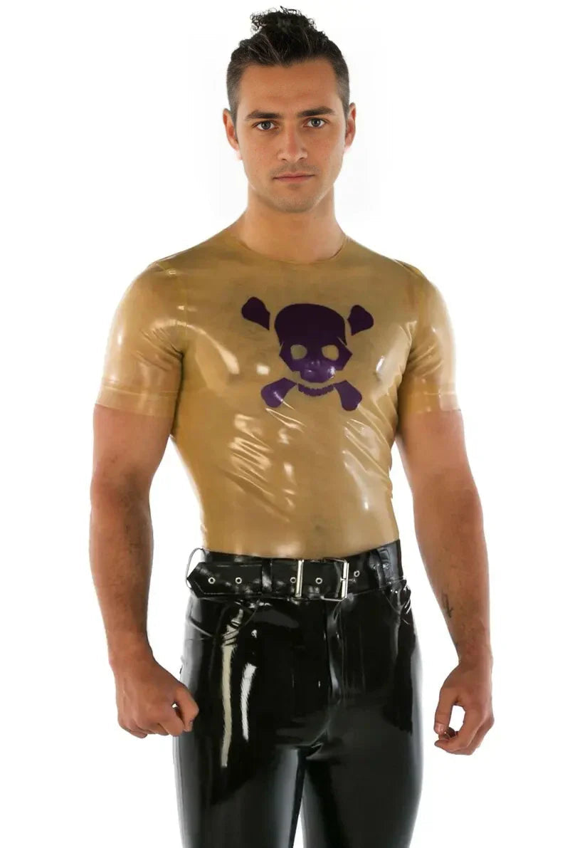 Latex Death Head T-Shirt – Skull Print Handmade Latex Top for Men