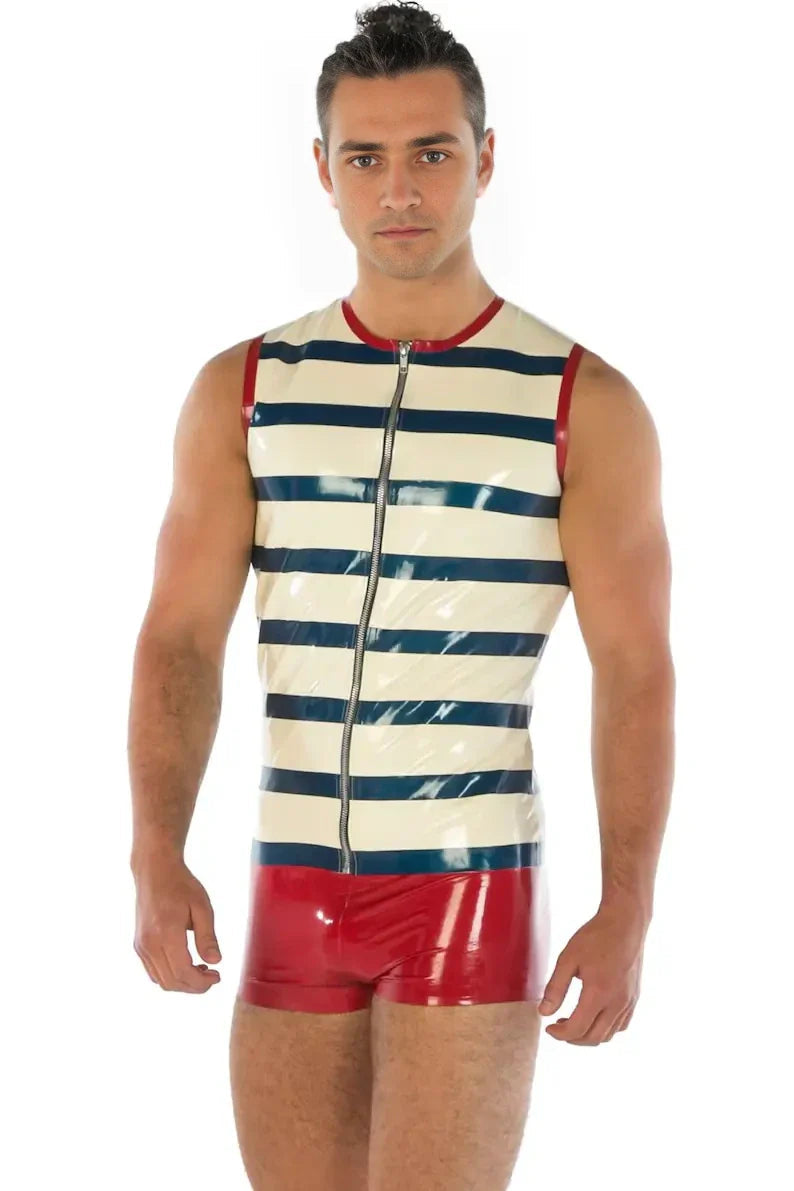 Latex Striped Vest with Front Zipper