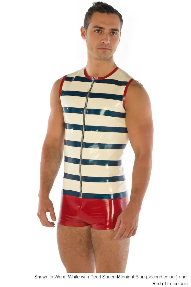 Latex Striped Vest with Front Zipper