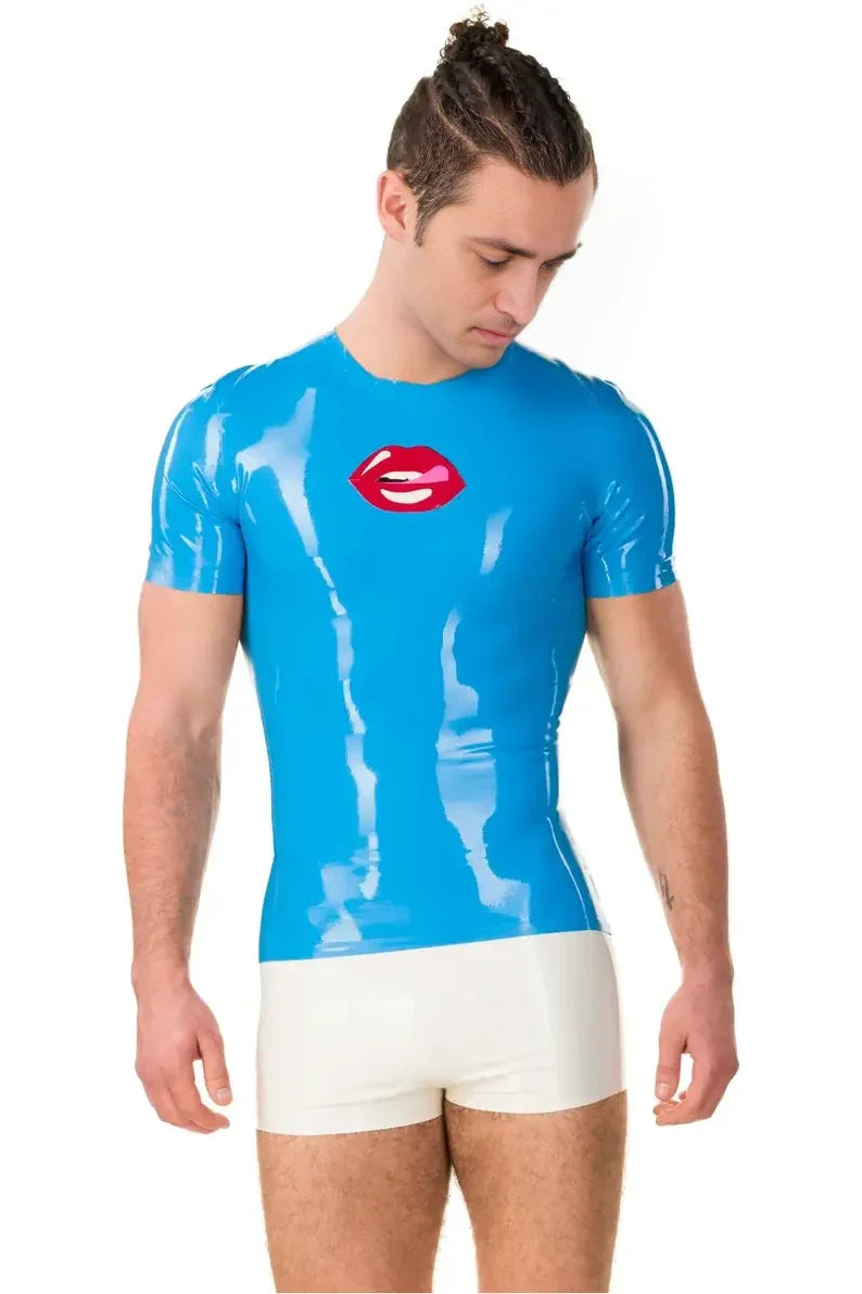 Latex T-Shirt with Lip Print Graphic