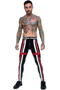Athletic-Striped Latex Leggings