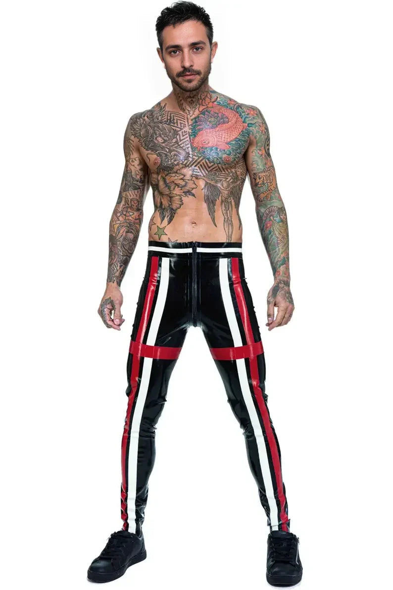 Athletic-Striped Latex Leggings
