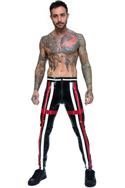 Athletic-Striped Latex Leggings