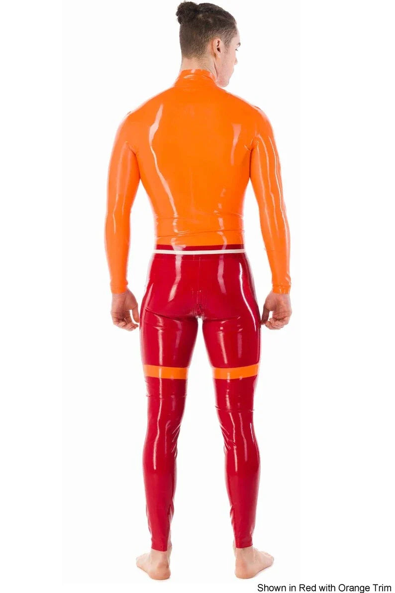 Athletic-Striped Latex Leggings