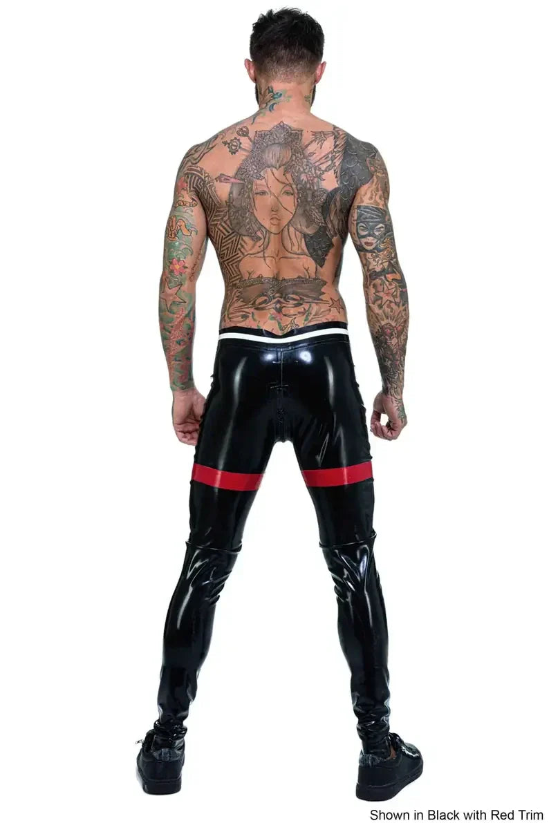 Athletic-Striped Latex Leggings