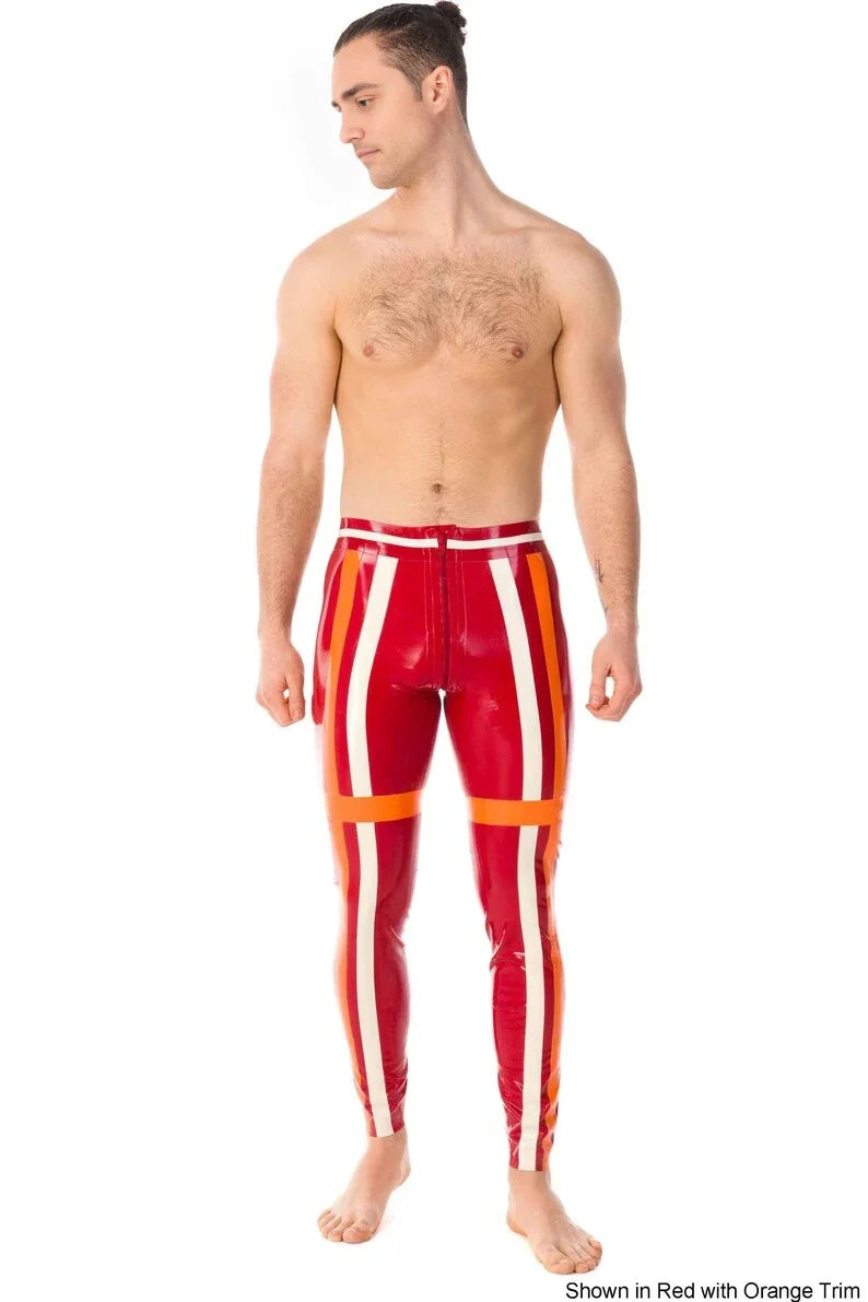 Athletic-Striped Latex Leggings