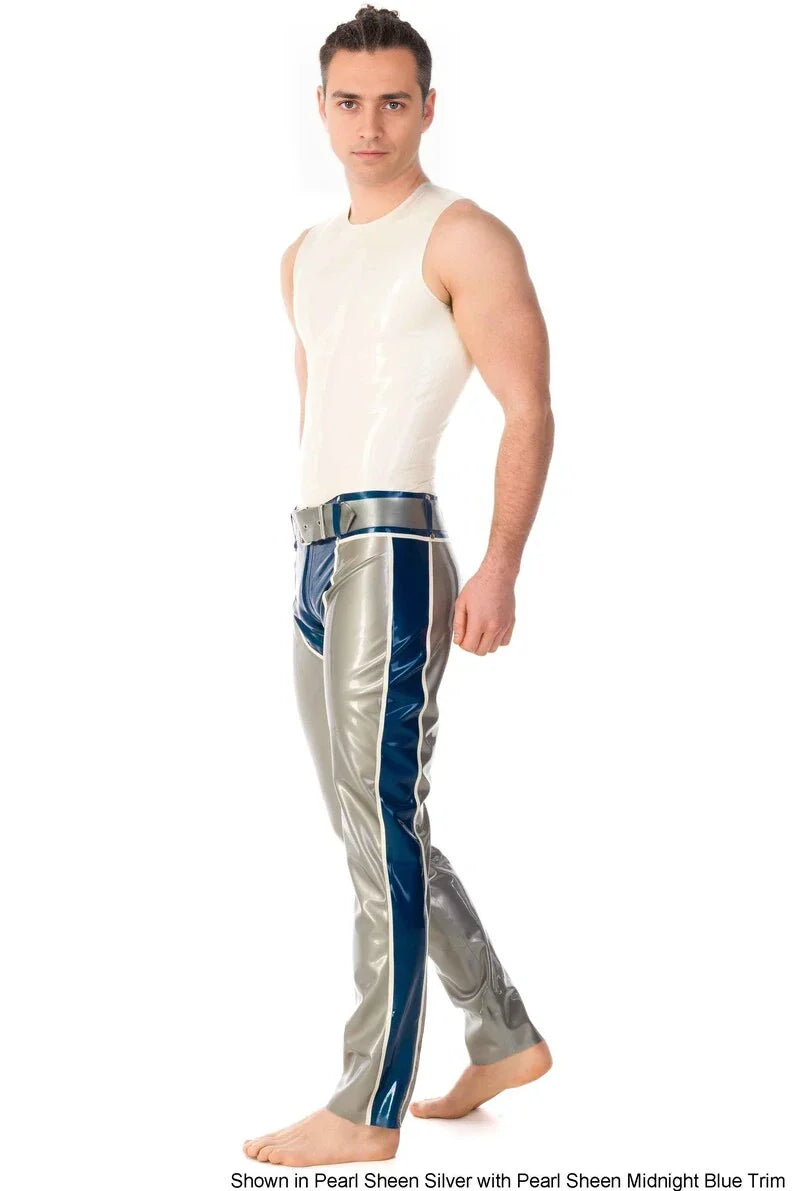 Latex Two-Way Zip Trousers with Contrast Panel