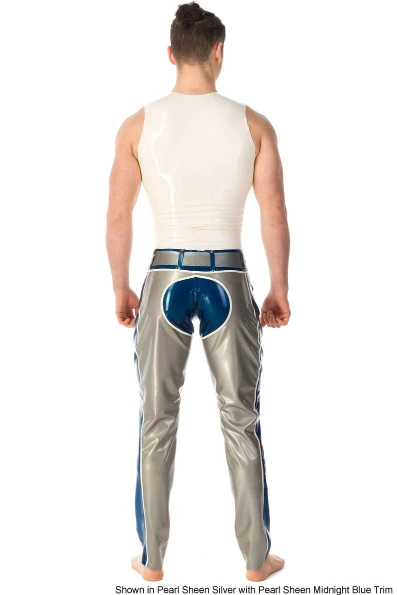 Latex Two-Way Zip Trousers with Contrast Panel