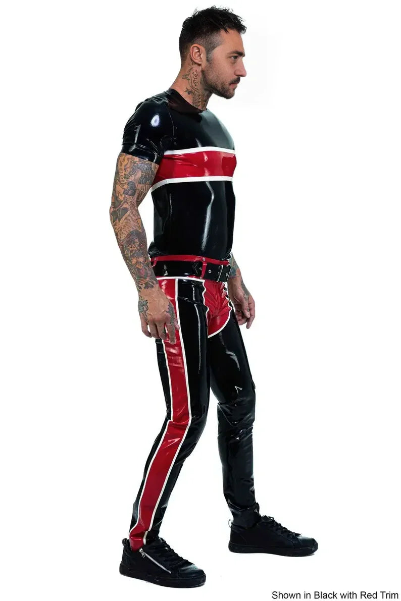 Latex Two-Way Zip Trousers with Contrast Panel