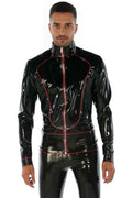 Latex Fitted Jacket with High Neck, Contrast Piping & Front Zip
